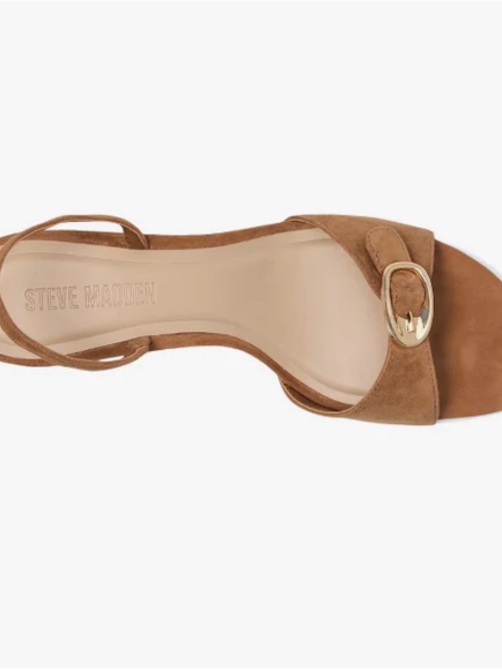 Steve Madden Tan Suede Mid-Heel Sandals with Gold Buckle - Picture 3 of 3